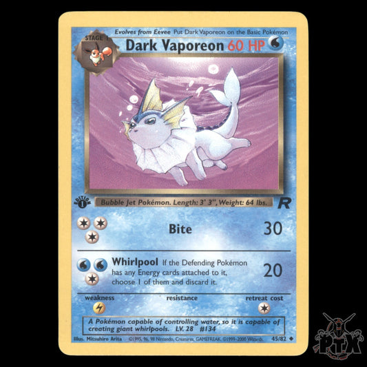 Dark Vaporeon #45/82 1st Edition Team Rocket LP/Lightly Played Pokemon 2000